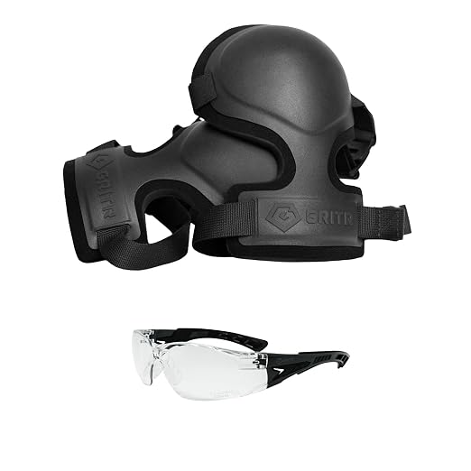 GRITR 2-Piece Tactical Knee Pads and Shooting Glasses Set for Hunting, Shooting, Construction & Outdoor Work – Black Knee Pads, Black Frame Glasses
