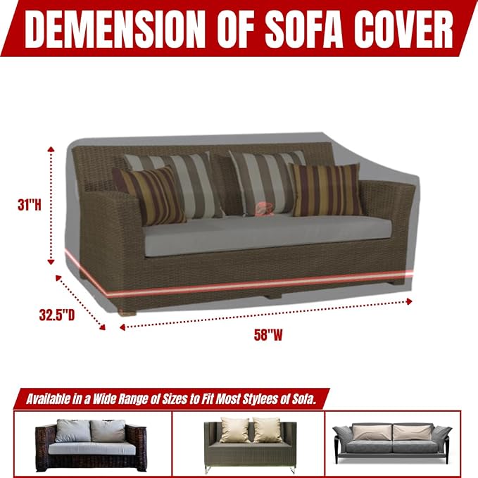 Turtle Life Patio Sofa Cover, Outdoor Heavy Duty Durable UV Water Resistant Anti-Fading Loveseat Cover with 2 Upgrade Air Vents and 2 Buckles, Black, 58" W x 32.5" D x 31" H