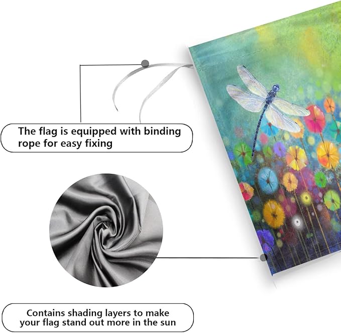 Spring Flower Garden Flag Dragonfly flags Welcome Summer House Flag for Outdoors 28 x 40 Double Sided Large Decorative Flag