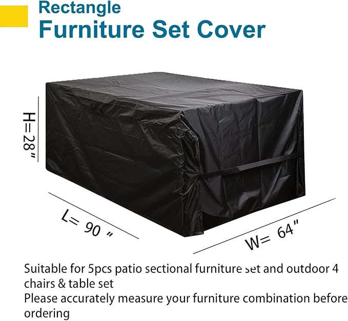 Patio Conversation Set Cover Patio Furniture Set Cover Outdoor Sectional Sofa Set Covers Waterproof Dining Table Chair Set Cover Heavy Duty 90 inch L x 64 inch W x 28 inch H