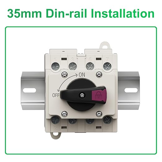 Solar Isolator Disconnect Switch 32A DC 1500V 4 Poles Circuit Breaker for Solar PV System, Rvs and Homes(DIN Rail Mount, Lockable)