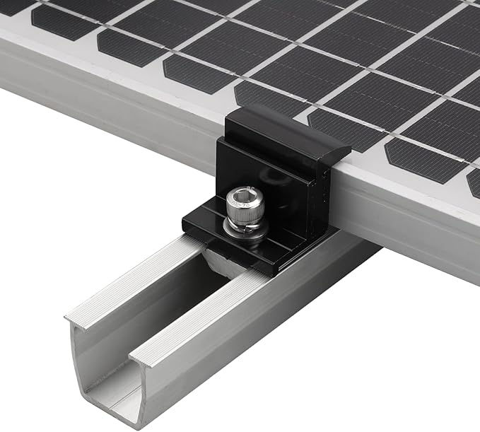 Anbte 10pcs Solar Panel Mounting Brackets 30-50mm Adjustable, Aluminum Solar Panel End Clamp Include 10*Screw M8 and 1*Wrench, Solar Mount Kit for Metal Roof, Tin Roof, Flat Roof, Sheet Roof, Black