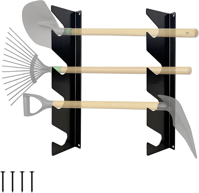 A.A Garage Tool Organizer Wall Mount, Shed Organization Racks, Garden Tool Organizer for Shovels and Rakes, Solid Steel - Holds 100 lbs (1 Set)