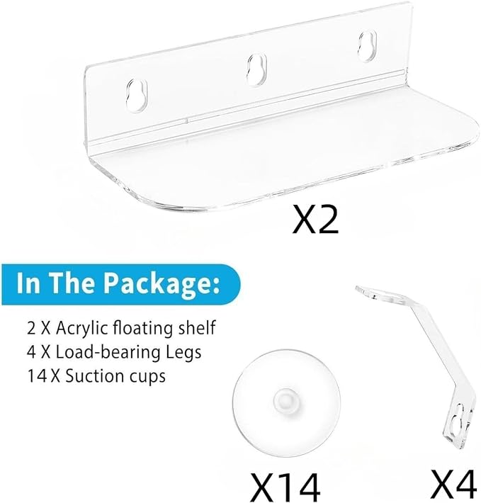 Yosoo Health Gear 2 Sets Window Suction Cup Shelves Acrylic Plant Pot Shelf with 14 Suction Cups 4 Brackets for Succulents Picture Frame Display, No Tools Needed Save Space Create Neat Environment