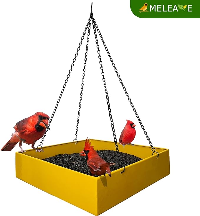 Bird Feeders for Outdoors, Platform Bird Feeder for Outside, Large Capacity 3.5 lbs(Yellow)