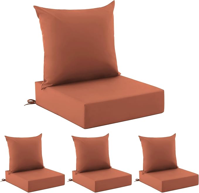 Outdoor Cushions for Patio Furniture, Outdoor Seat Cushion Set 24 x 24 x 5.75 in, Waterproof & Fade Resistant Outdoor Chair Cushions, Patio Chair Cushion with Removable Cover, Set of 4, Spice