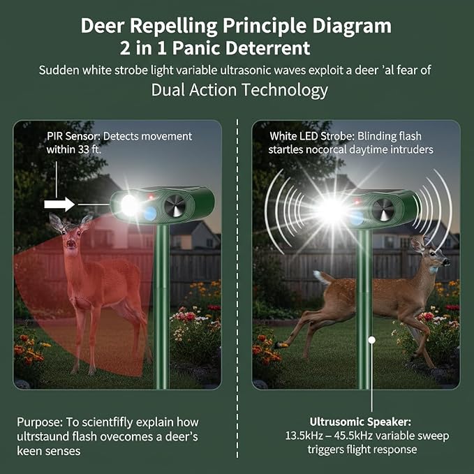 2026 4Pack Sonic Fortress Pro Deer Repellent Devices to Protect Hostas&Plants,Solar Ultrasonic Animal Repellent with Flash Light&Motion Activated for Garden,Yard,Keep Rabbit,Squirrel Away (4)
