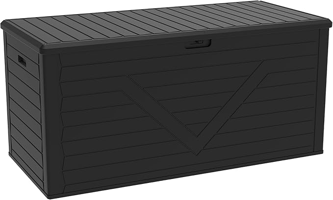 Outdoor Storage Deck Box Waterproof, 260 Gal Pro Large Lockable Patio Storage Bin Chest, Resin Outside Container Seat Bench for Furniture Cushions, Pool Accessories, Garden Tools & Delivery, Black