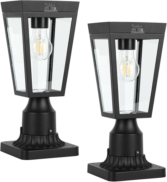 LUTEC 2 Pack Solar Post Lights, Dusk to Dawn Aluminium Solar Lamp Post Light with Pier Mount Base, Solar Powered Outdoor Waterproof Post Lights for Garden Yard Patio