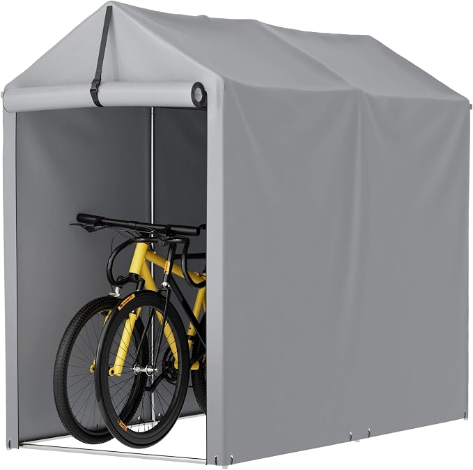 Greesum 6 x 3 ft Storage Shed Canopy Portable Shelter Outdoor Carport Tent with Rolled up Zipper Door for Bike, Motorcycle, Outdoor Tools, Waterproof and UV Resistant, Gray