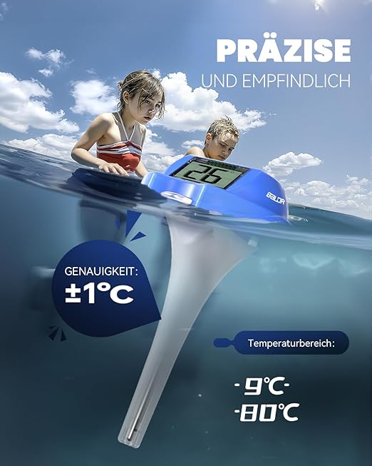BALDR Pool Thermometer Floating Easy Read, Solar Digital Pool Thermometer with Dual Large Screens, IPX7 Water Temperature Gauge for Inground Above Ground Pools & Spas (Darkblue)