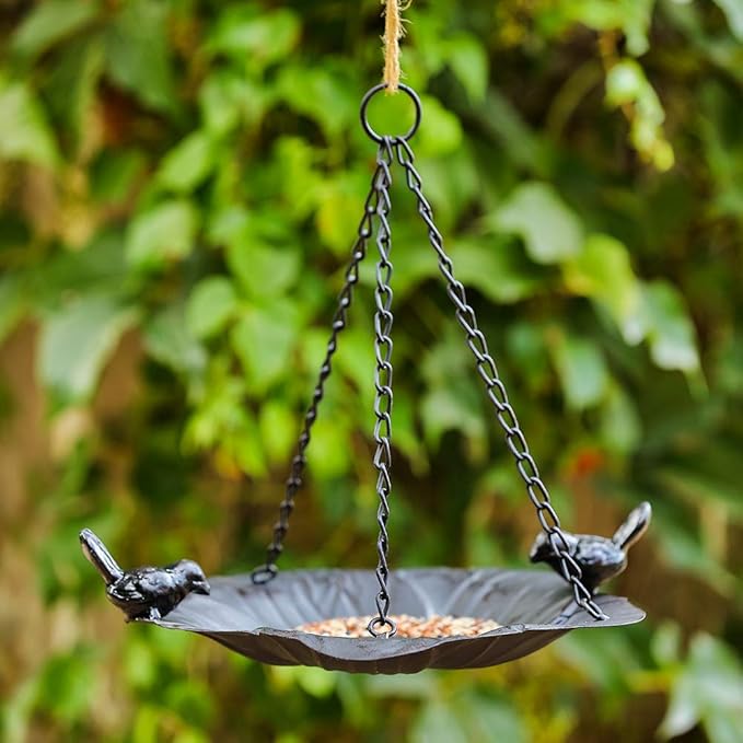 Jemeni Wild Bird Feeder Tray - 10.7 Inch Hanging Seed Plate for Garden, Backyard, Patio - Attracts Birds, Durable & Easy to Clean (Black)
