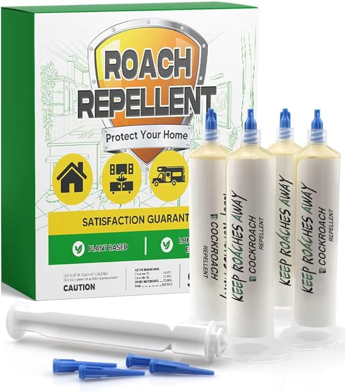 Roach Repellent Indoor, Cockroach Repellent Pet Safe, Long-Lasting Roach Deterrent for Kitchen/Bathroom/Garage/Basement, Keep Roaches Away, Indoor and Outdoor Use-4 Pack