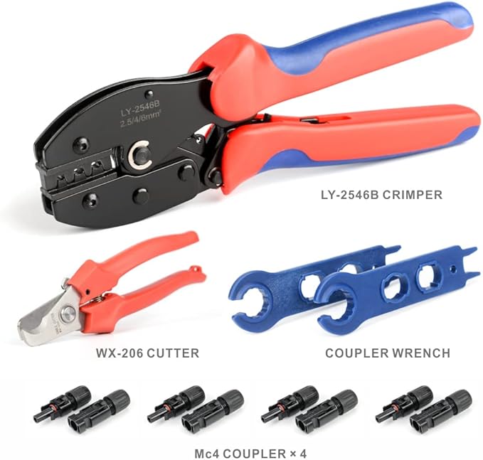 iCrimp Solar PV Panel Crimping Tool Kit, c/w Solar Connector Crimper works for AWG14-10,2.5/4/6mm², Solar Connectors, Wire Cable Cutter, Solar Spanner Wrench, All in One Oxford Bag