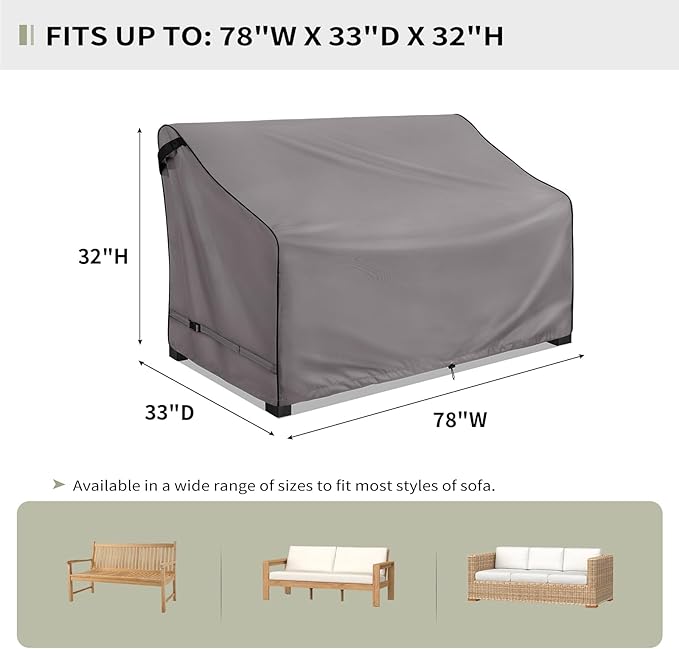 KylinLucky Waterproof Patio Loveseat Covers 78W x 33D x 33H inches,2-Seater Heavy Duty Outdoor Furniture Sofa Cover Cloudy Grey