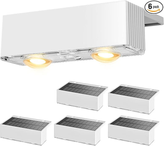 NIORSUN Solar Fence Lights,6 Pack Deck Light,Led Outdoor Lights Warm White + RGB Wall Lights Waterproof,Solar Powered Light for Backyard/Pool/Railing/Patio/Porch/Step(White)