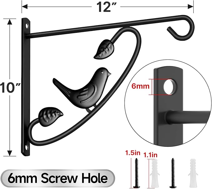 AMAGABELI GARDEN & HOME 4 Pack Hanging Plant Brackets Outdoor 12 inch Metal Fence Wall Plant Hanger Hooks for Hanging Flower Baskets Bird Feeders Lanterns Wind Chimes Rust-Resistant Black