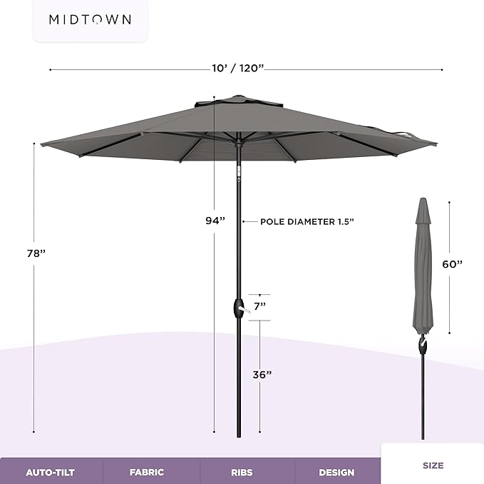 Midtown Umbrellas The Lean Patio Umbrella (Terylast Fabric - Charcoal, 10 Foot)