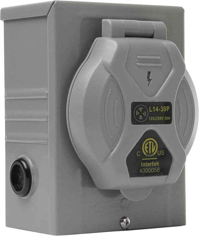30 Amp Generator Inlet Box 4 Prong 125/250V - PB30, NEMA L14-30P Power Inlet Box - 7500 Watts Generator Inlet Plug for Outdoor Receptacle - Weatherproof Generator Outlet, ETL Listed