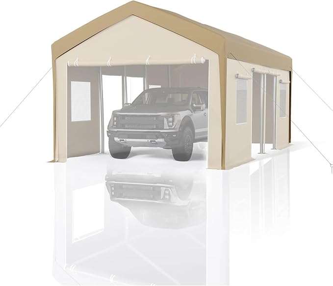 10x20 ft Heavy Duty Carport Replacement Canopy Cover, Waterproof Outdoor Garage Top Tent for Cars/Trucks/Boats, UV-Resistant & Wind-Resistant (Top Cover ONLY, Frame Not Included)