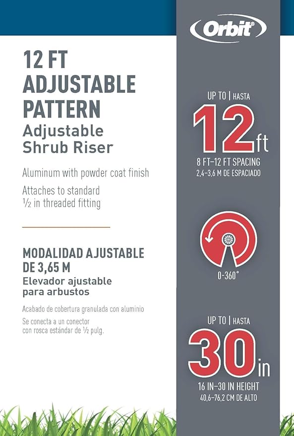 Orbit 37330 Adjustable Aluminum Sprinkler Riser 16-30" with 15-ft Pattern Nozzle (3-Pack 16"-30" with Nozzle)