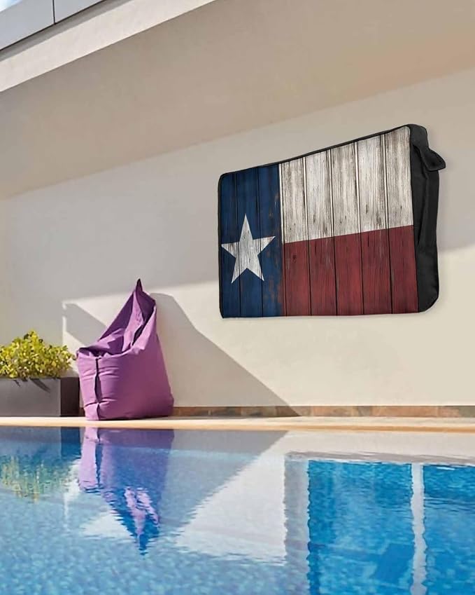 T&H XHome Outdoor TV Cover - Vintage Wood Texas Flag Waterproof and Weatherproof 40"-43" LCD Movable Shield TV Display Screen Protector Outside Television Covers