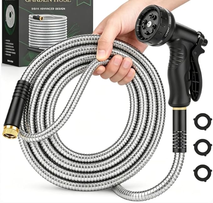 CXEZSIK Garden Hose, Water Hose with 10 Function Nozzles, No Kinks, Flexible Hose, Lightweight, Puncture Proof Hose for Yard and Outdoor（51FT）