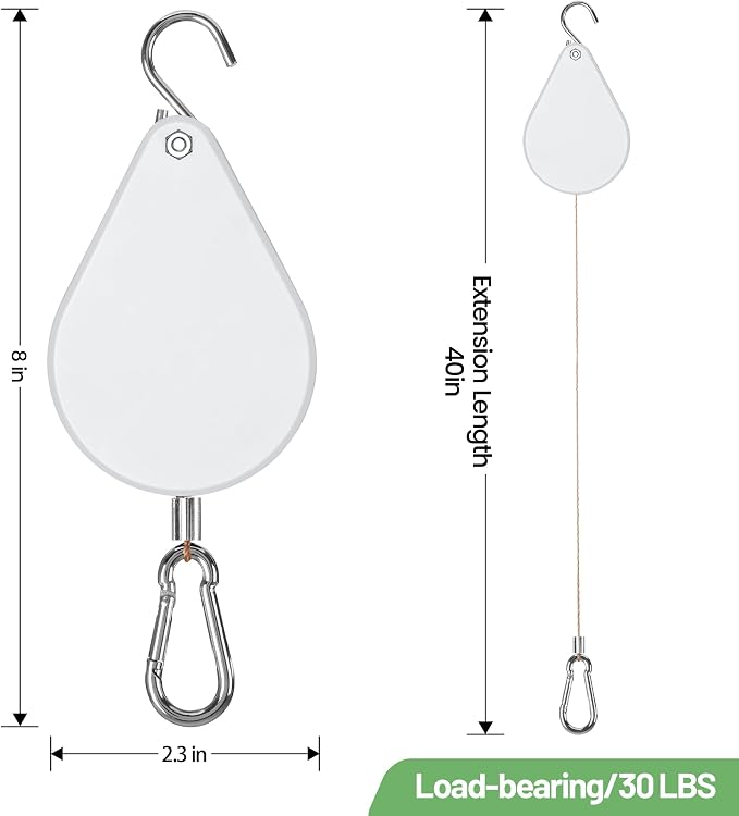Retractable Plant Hanger - Upgrade Plant Pulleys for Hanging Plants, Easy to Raise and Lower, Suitable for Garden Flower Pots, Hanging Planter, Bird Feeder（White, 2 PCS）