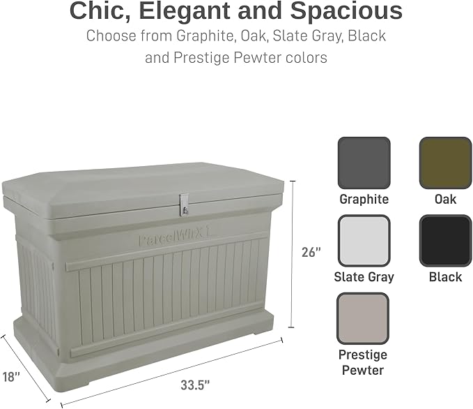 RTS Home Accents Parcelwirx Premium Horizontal Storage Cabinet/Package Delivery Drop Box with Hinged Lid, Prestige Pewter