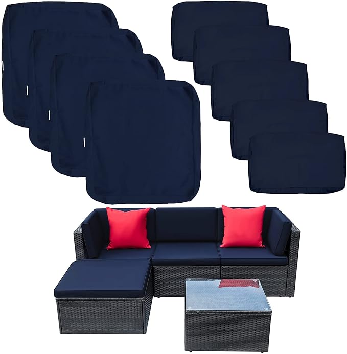 No Stretch,9Pack Outdoor Cushion Covers for 5Pcs 4-Seater Patio Furniture | 600D Oxford Cloth,Patio Sectional Sofa Chair Couch Seat Cushion and Pillow Slipcovers Replacement,Cream-Covers Only