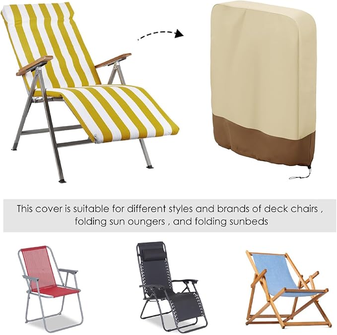 Zero Gravity Chair Covers 2 PCS, Outdoor Zero Gravity Folding Patio Chair Covers Waterproof Dustproof Gravity Chair Cover with Storage Bag(32.3" W x 7.9" D x 36.6" H) (Beige)