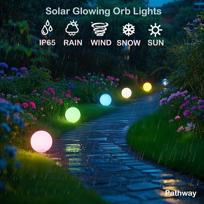 8 inch Solar Glowing Globe Light, 16 RGB Colors Changing Solar Garden Ball Light, Auto-On/Off LED Glow Ball W/Remote, Waterproof Landscape Lighting Globe W/Ground Stake for Patio Yard Pathway Decor