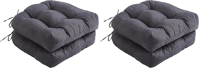 IPYNBAP Outdoor Chair Cushions Set of 2, Patio Chair Cushions with Ties, 17x17+4” Tufted Outdoor Seat Cushions, Waterproof Patio Furniture Cushions, Outdoor Dining Chair Pads, Dark Grey (Pack of 2)