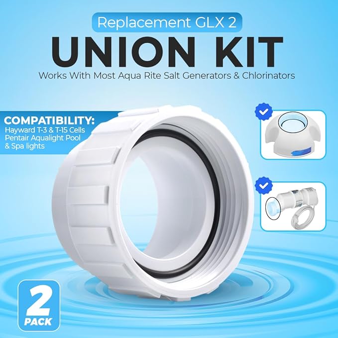 Salt Cell 2" Union Replacement Kit for Only Hayward & Goldline Chlorine Generators - Durable PVC GLX-Cell-Union Connector for Pool Pump Spa Connections - Includes Unions, Nuts and O-Rings - 2 Pack