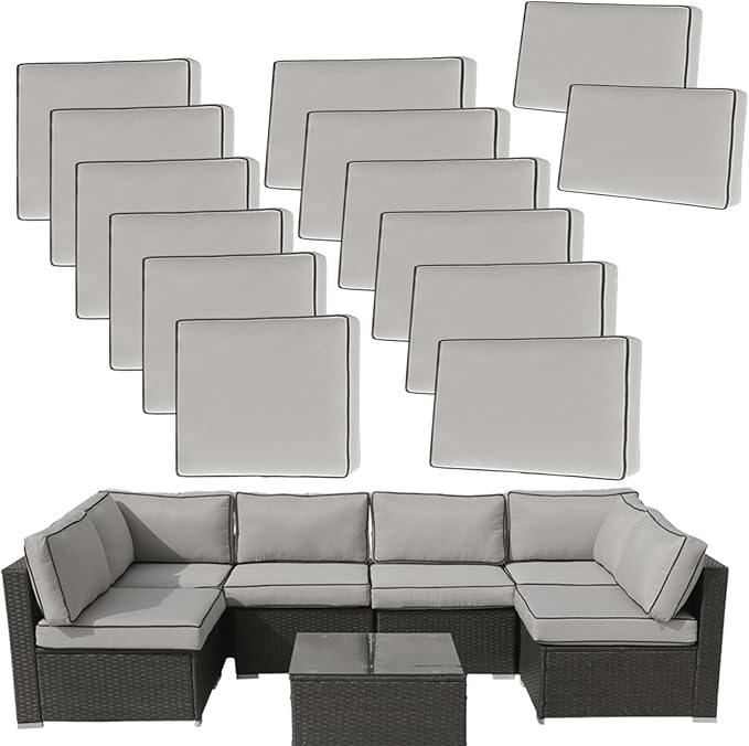 14Pieces Patio Cushion Covers Replacement Outdoor Couch Covers Splashproof UV-Resistant Furniture Cushion Sofa Slipcovers Set with Zippers,Cover Only 25.6x25.6x3.9inch