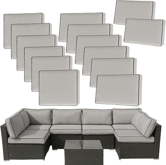 14Pieces Patio Cushion Covers Replacement Outdoor Couch Covers Splashproof UV-Resistant Furniture Cushion Sofa Slipcovers Set with Zippers,Cover Only 25×25×3.15inch