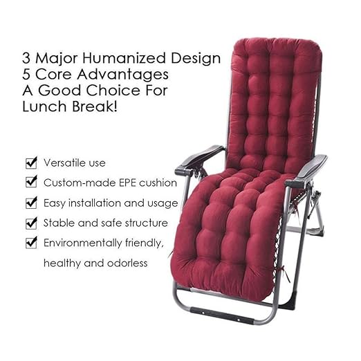 Patio Chaise Lounger Cushion, Indoor/Outdoor Cushions With 6 Ties, Thick Padded Swing Bench Cushion for Rocking Chair Sofa, 61 Inch (Wine Red)