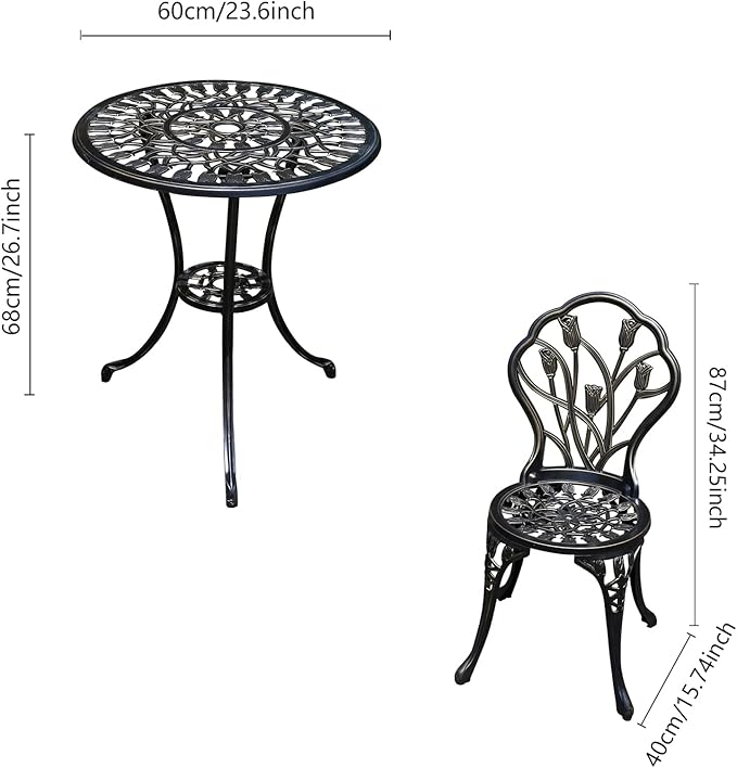 JARDIN DE CENTENNIAL Patio Bistro Set.Rust-Resistant Cast Aluminum Bistro Table Set with Umbrella Hole for Backyard (Tulip Copper)