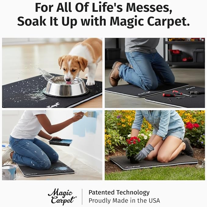 Magic Carpet® DIY Work Mat and Kneeling Pad (1-Pack) | 25″ × 38.75″ | Heavy-Duty Absorbent & Puncture-Resistant Pad for Garage, Crafts, & Gardening | Washable | Made in USA | Recycled Material