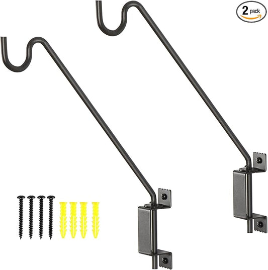 AILIN YELOKIE 16" 360° Swivel Deck Hook - Heavy Duty Solid Steel Plant Hanger, 12-Directional Adjustable Wall Bracket for Bird Feeders/Pole, Outdoor Plants & Wind Chimes, Black (2-Pack)