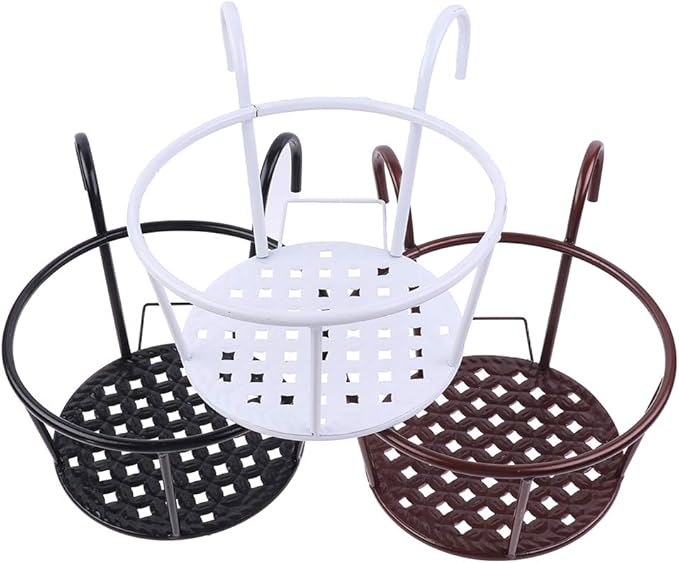 Hanging Railing Planters Baskets Art Hanging Flower Stands Balcony Flower Pot Holders Plant Iron Racks Fence Metal Potted Stand Mounted Balcony Round Plant Basket Shelf Container Box,Garden Steel Pots
