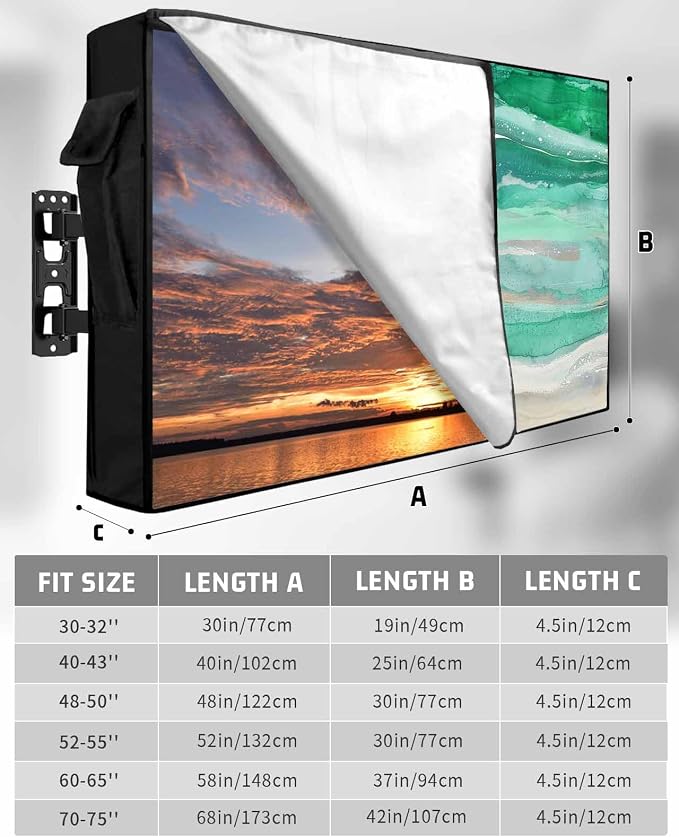 Outdoor TV Cover 48-50 Inch Weatherproof, Green Coastal Outdoor TV Enclosure with Zipper & Roll Up Front Flap, Summer Beach Nautical Abstract Art Waterproof TV Covers for Outside TV