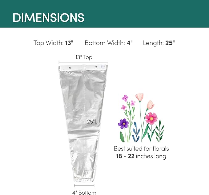 Holiday Designs - 1000 Pcs Bottom Sealed Clear Bouquet Sleeves - Waterproof Floral Wraps for Fresh Flower Arrangements - 1.2 Mil Thick (13” x 25” x 4”) - 10 Packs of 100