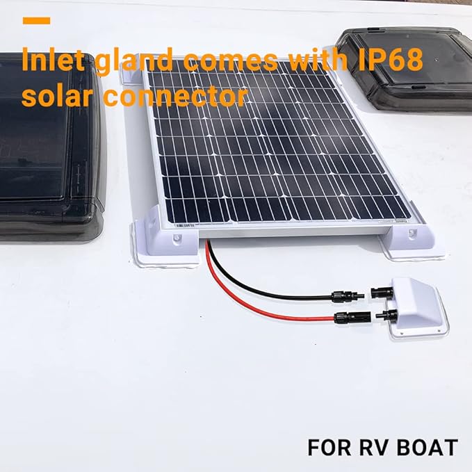Solar Cable Entry Gland,1Ft/30cm 10AWG Soft Solar Extension Cable and Connector, UV Resistance Dual Cable Entry Gland Housing on Rv, Boat, Camper (1Ft White)