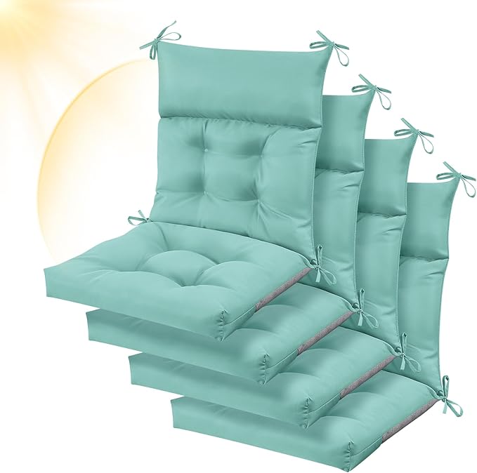Sintuff 4 Pcs 44 x 21 x 4 Patio Chair Cushions Outdoor Chair Cushion Seat/Back Tufted Pillow with Ties Water Resistant Replacement Indoor Patio Furniture Outdoor Furniture (Solid Color,Light Green)