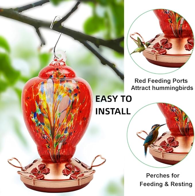 WOSIBO Hummingbird Feeder Replacement Bottom Base Replacement Part Includes Red Plastic Base Metal Top and Brushes (Copper)