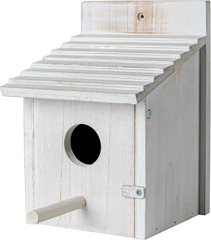 NATUREYLWL Wooden Bird House for Outside with Perch - Weatherproof Hanging Birdhouse for Finches, Bluebirds, Cardinals - Outdoor Garden Birdhouse with Easy Clean Design