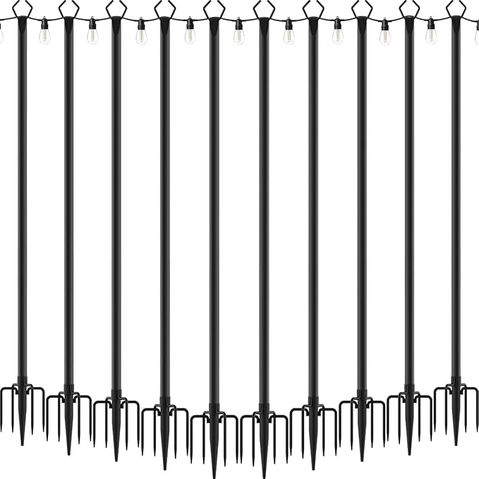 NUERPO 10 Pack String Light Poles,Metal Poles for Hanging Outdoor Light Strings,10 Pack 10 FT Light Poles Stand for Outside Garden,Patio,Wedding,Backyard,Deck,Party