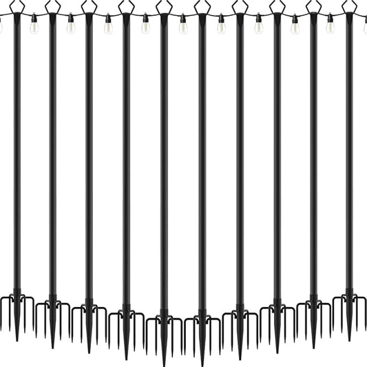 NUERPO 10 Pack String Light Poles,Metal Poles for Hanging Outdoor Light Strings,10 Pack 10 FT Light Poles Stand for Outside Garden,Patio,Wedding,Backyard,Deck,Party