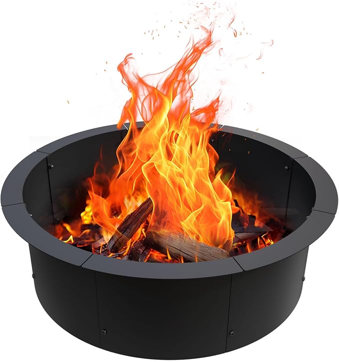 Outdoor Fire Pit Ring 35.4-Inch Outer/31.4-Inch Inner, Fire Pit Insert Round Metal Steel Fire Rings for Outside Wood Burning Fire Pits-Above Or In-Ground, Patio Backyard Camping Bonfire